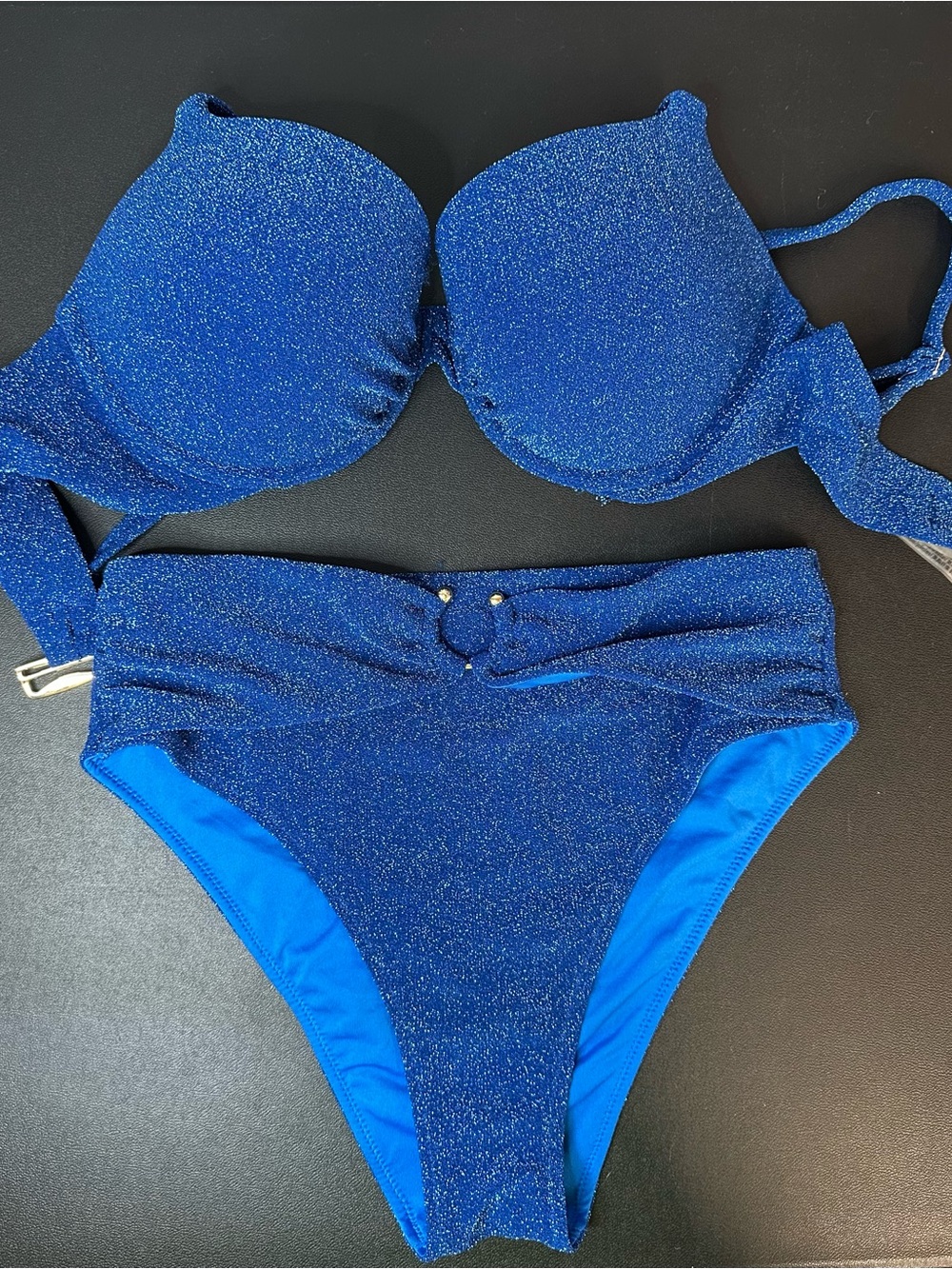 Victoria's Secret Diver Blue Shimmer high-waist bikini set size 36D/M
